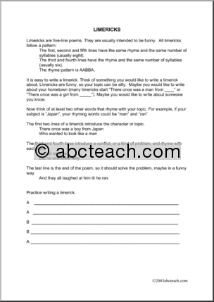 How to Write a Limerick Poem Worksheet