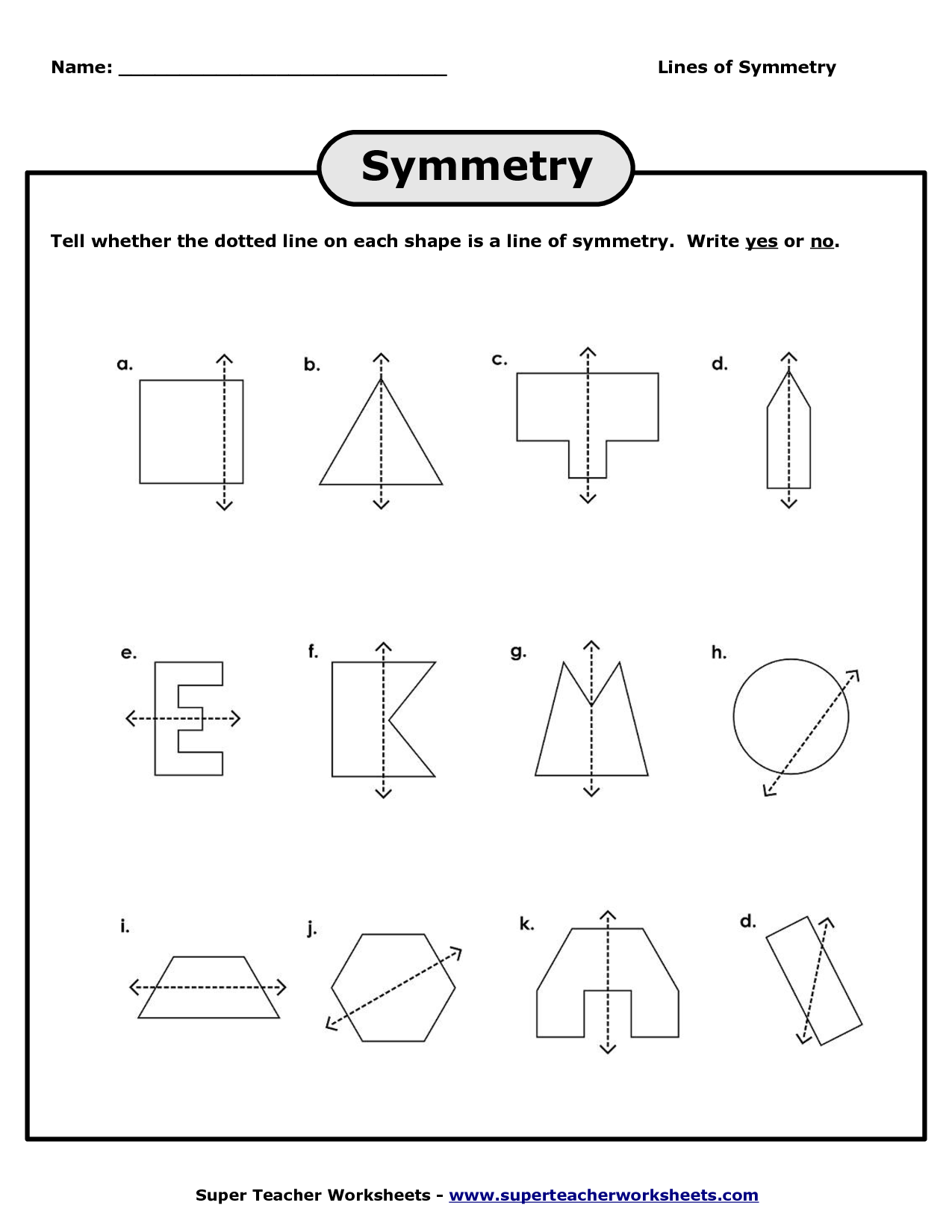 Free Printable Worksheet Lines Of Symetry