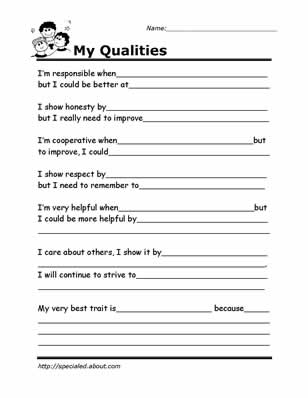 My Qualities Social Skills Worksheets