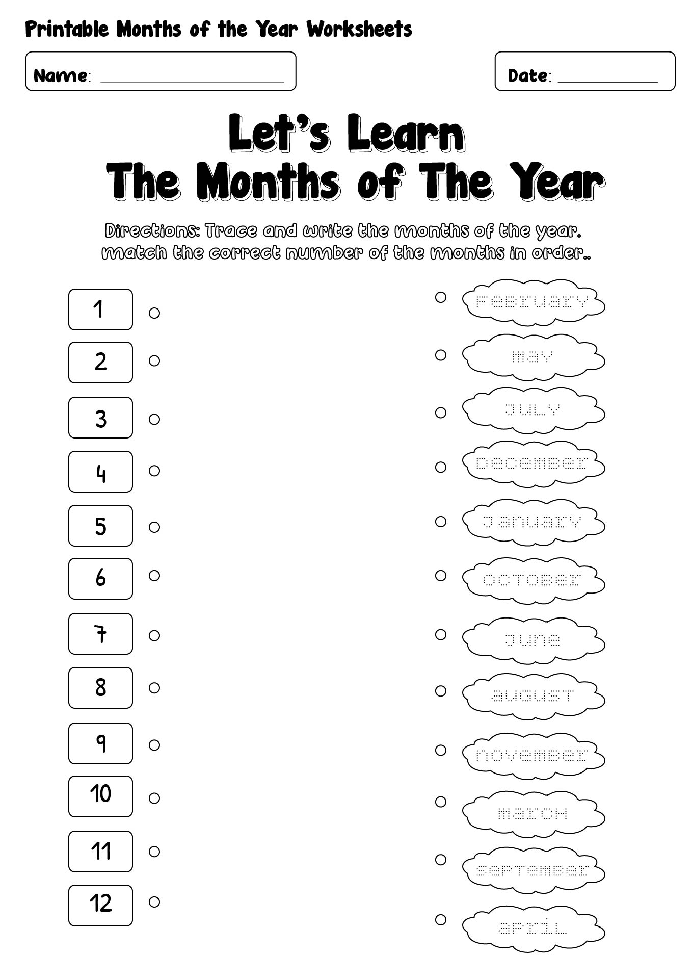 Printable Months of the Year Worksheets