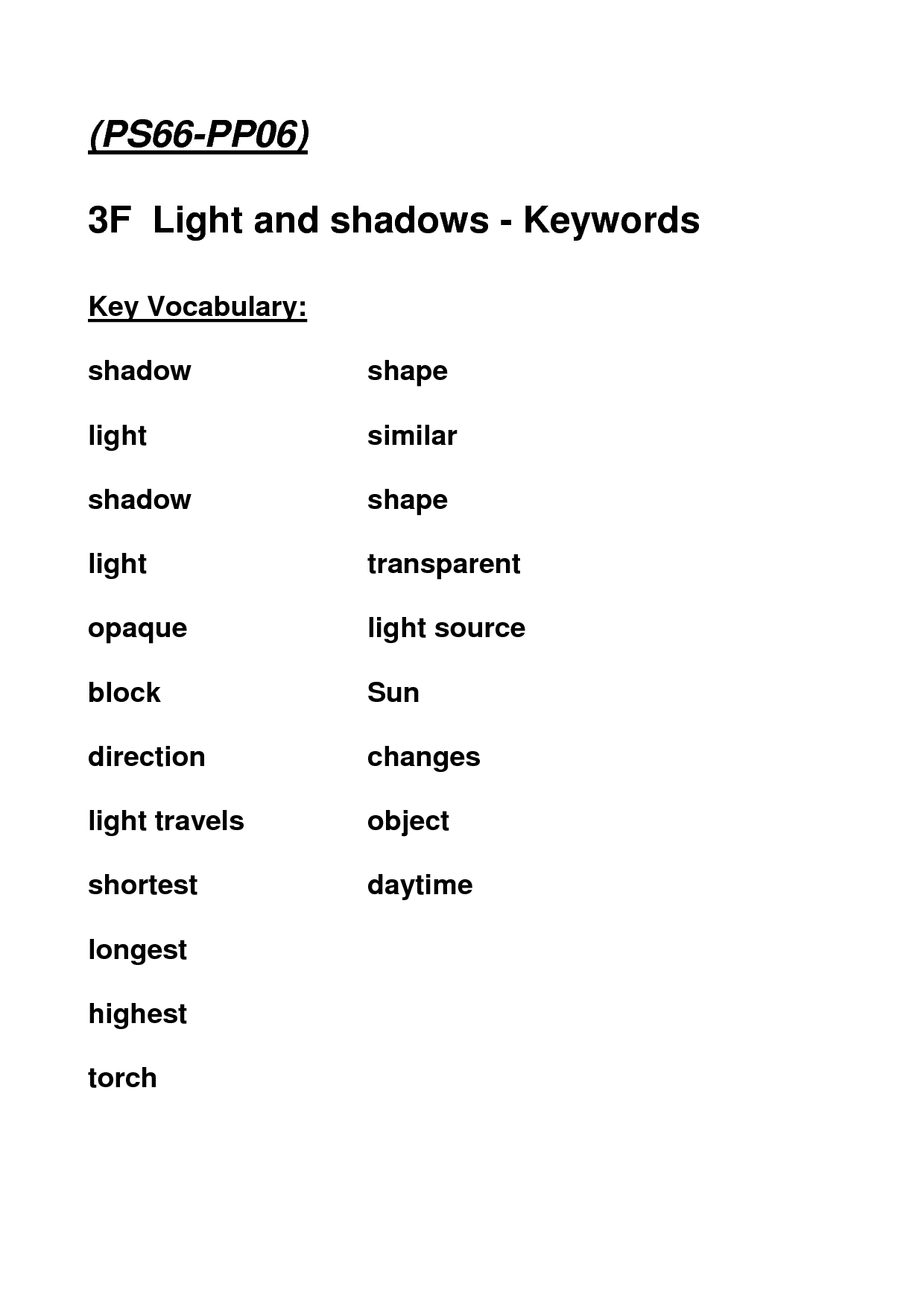 Shadow and Light Worksheets