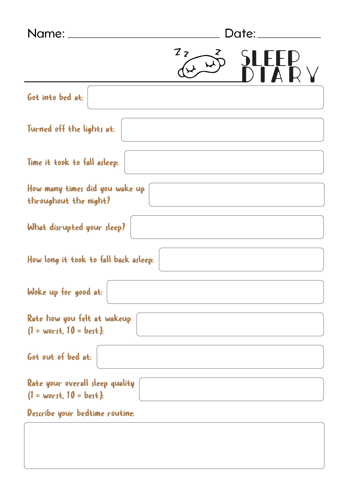 Free Printable Sleep Diary Template - Printable Templates