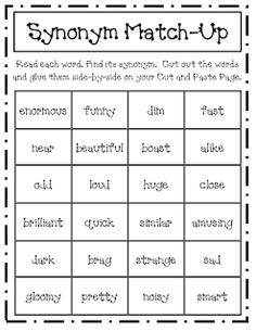 Synonyms 1st Grade Printable