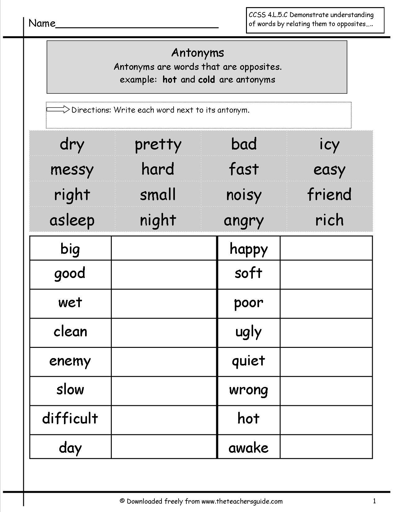 Synonyms and Antonyms Worksheets