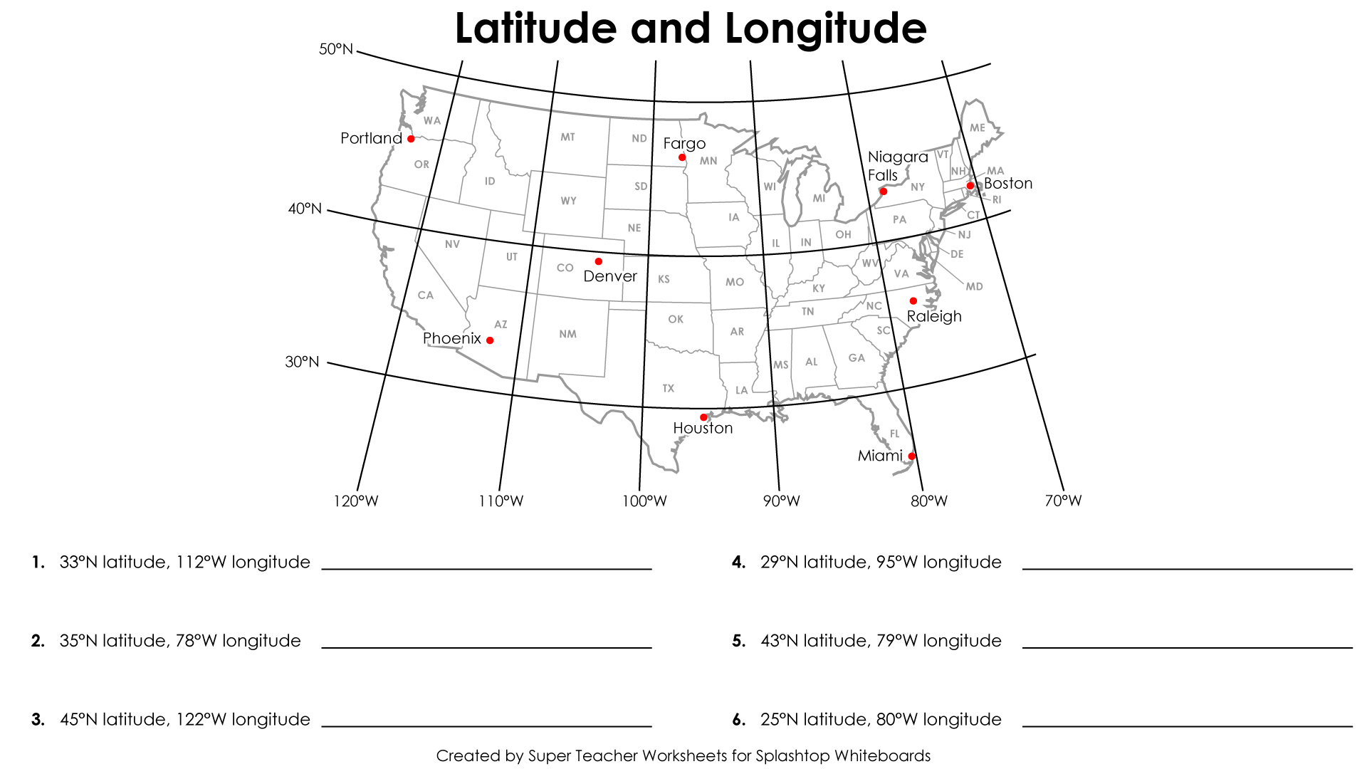 USA Latitude and Longitude Worksheet