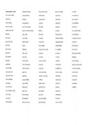 Adjectives and Adverbs List