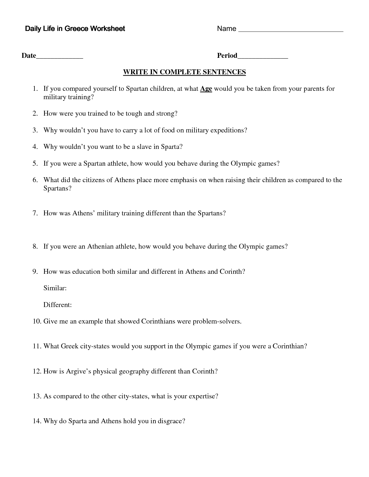 Ancient Greece Worksheets