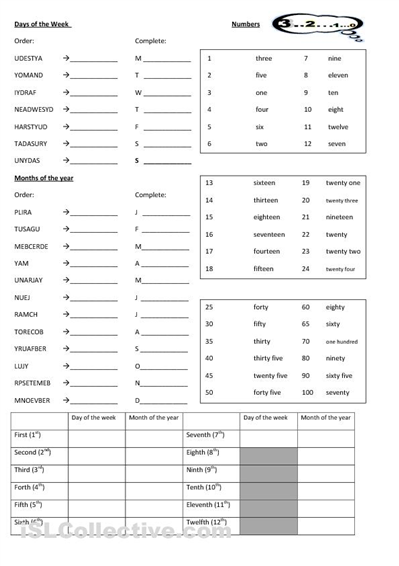 Days Months Years Worksheets