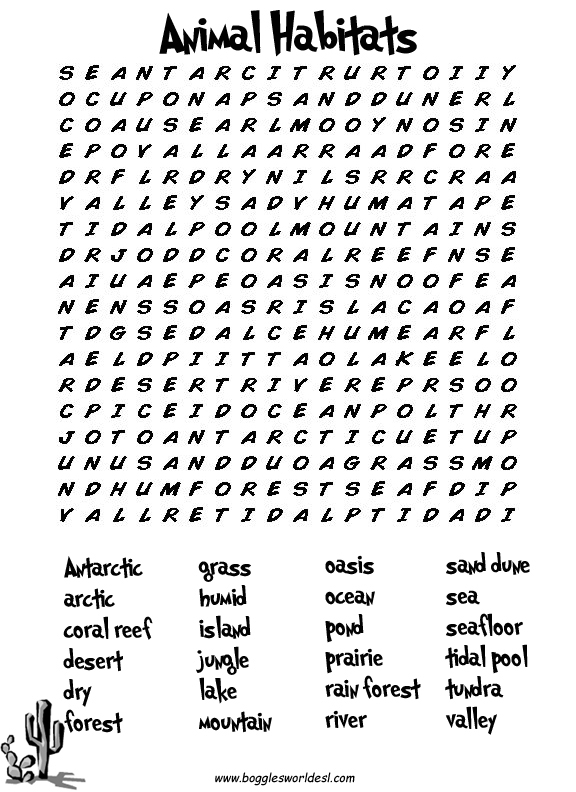 Habitats Word Search