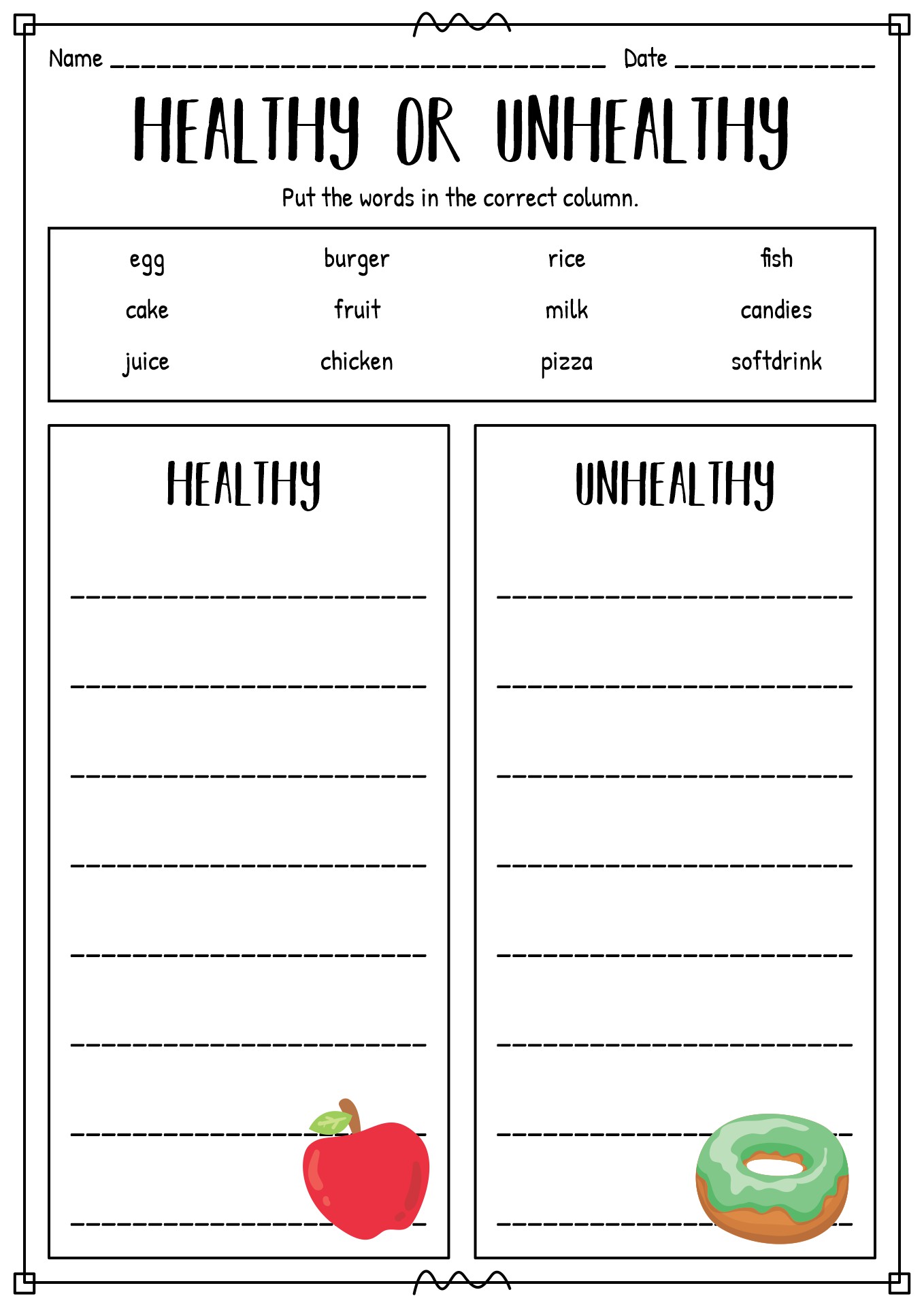 Healthy Eating Habits Worksheet