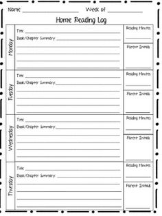 Home Reading Log with Summary