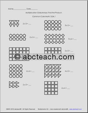 Multiplication Arrays Worksheets Grade 3