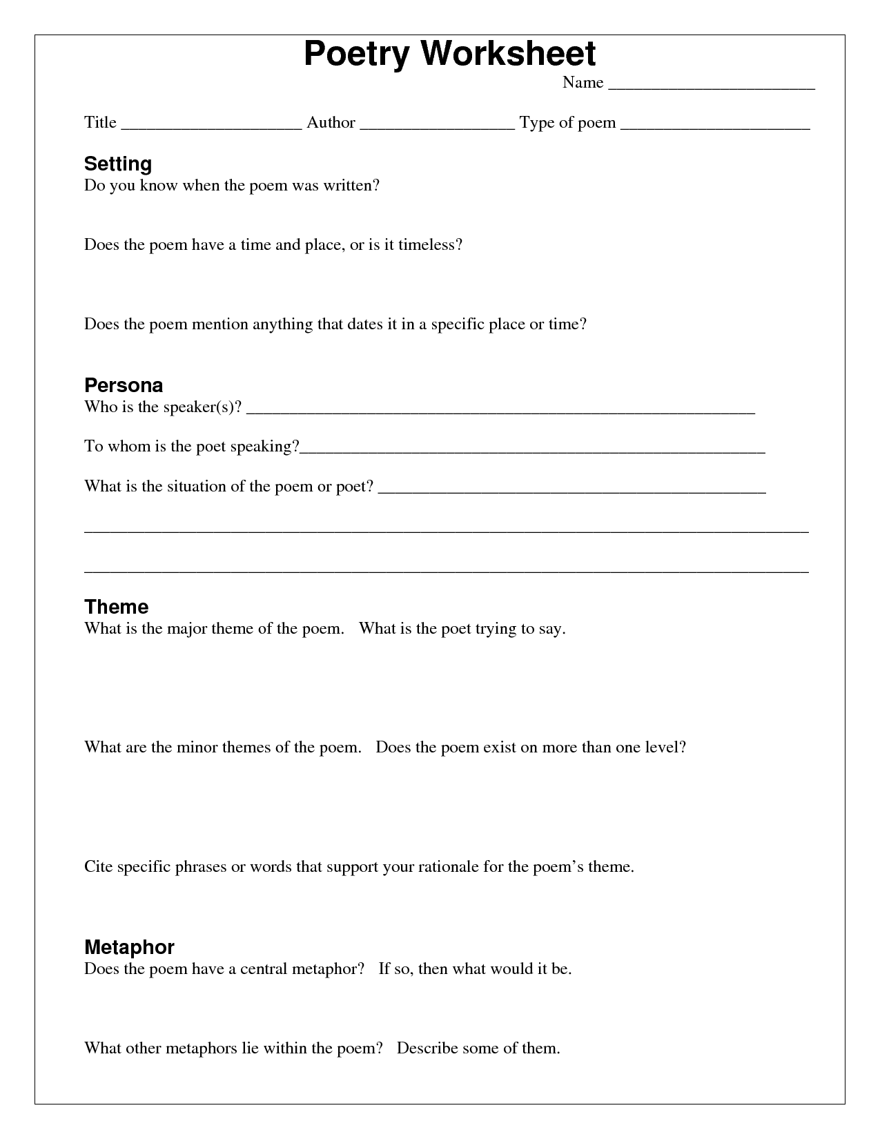 Printable Poetry Worksheet