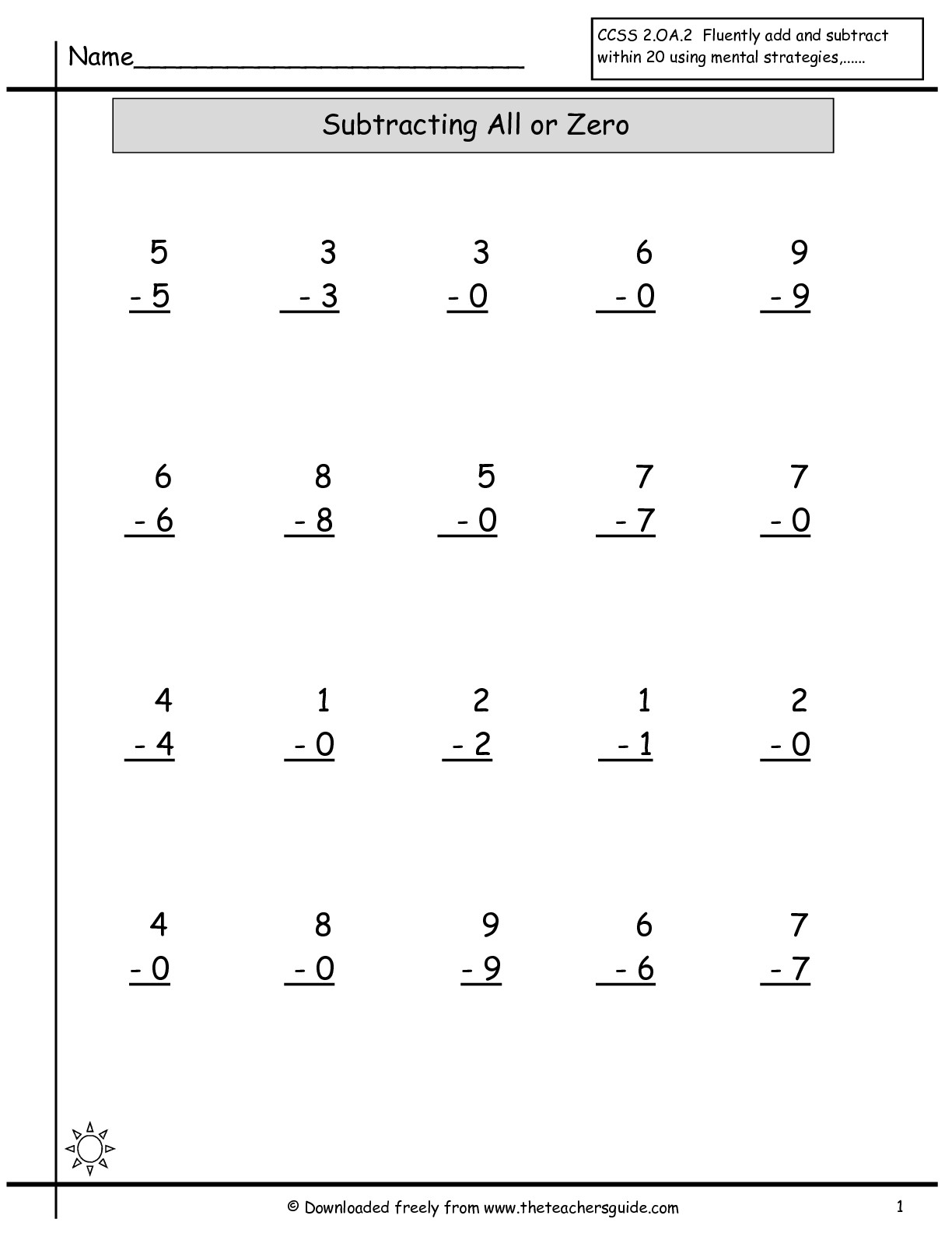 Single Digit Subtraction Worksheets