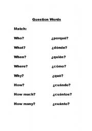 Spanish Question Words Worksheet