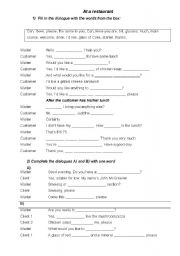 Spanish Restaurant Worksheet