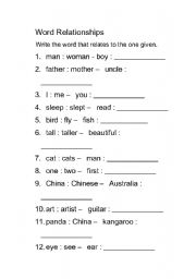 Word Relationships Worksheets