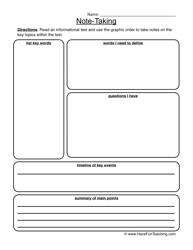 Worksheet Note Taking Template