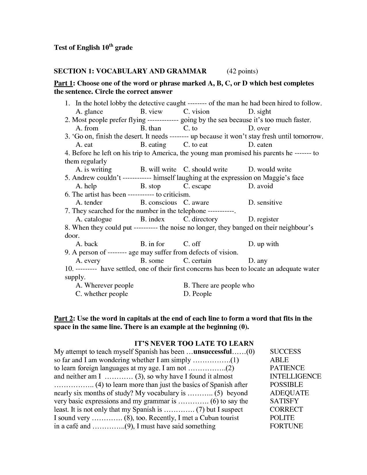 17 10th Grade Vocabulary Worksheets Worksheeto