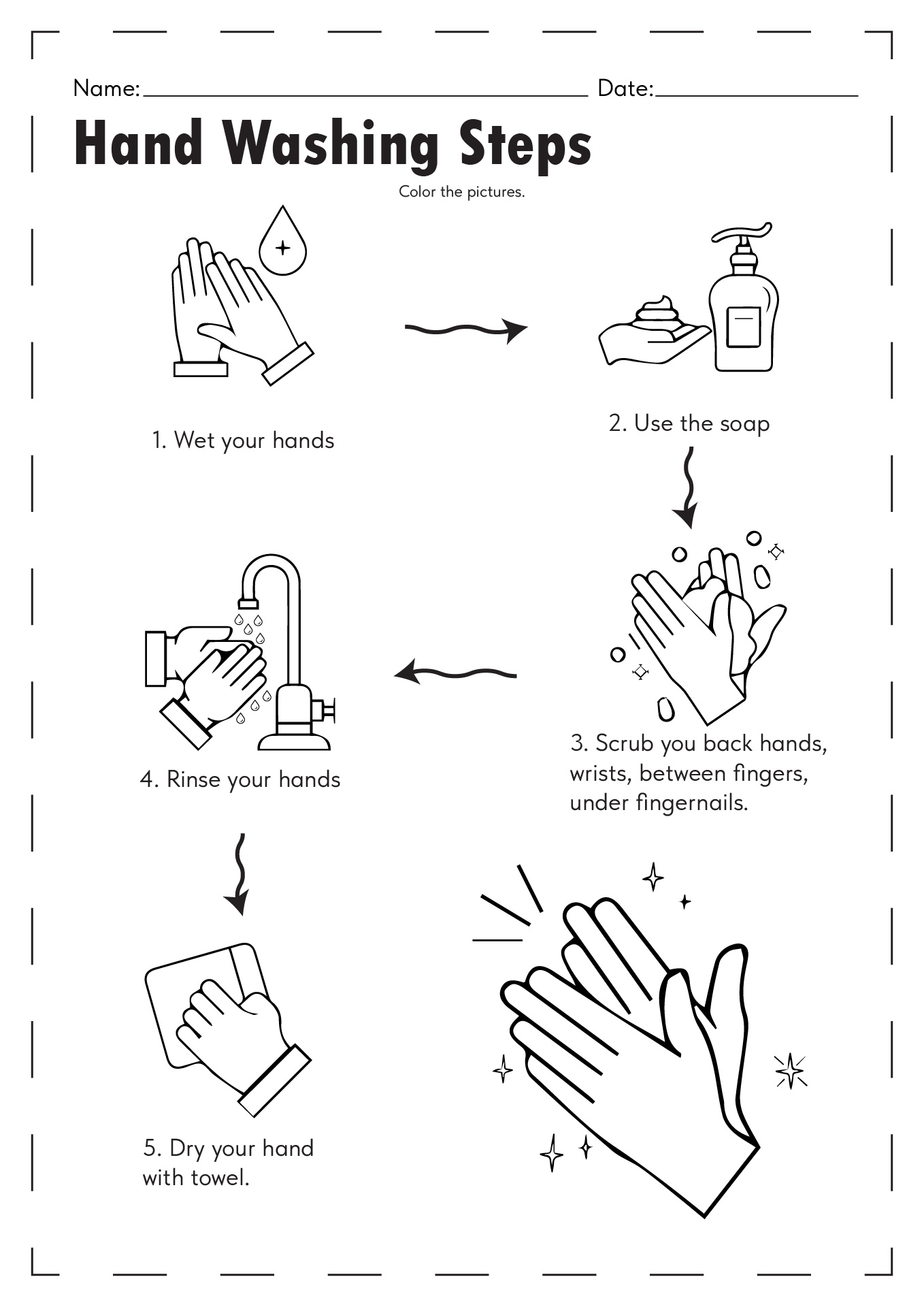 Hand Washing Steps for Coloring