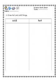 Hot and Cold Worksheets Printable