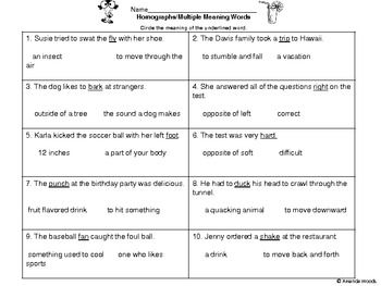 Multiple Meaning Words Assessment