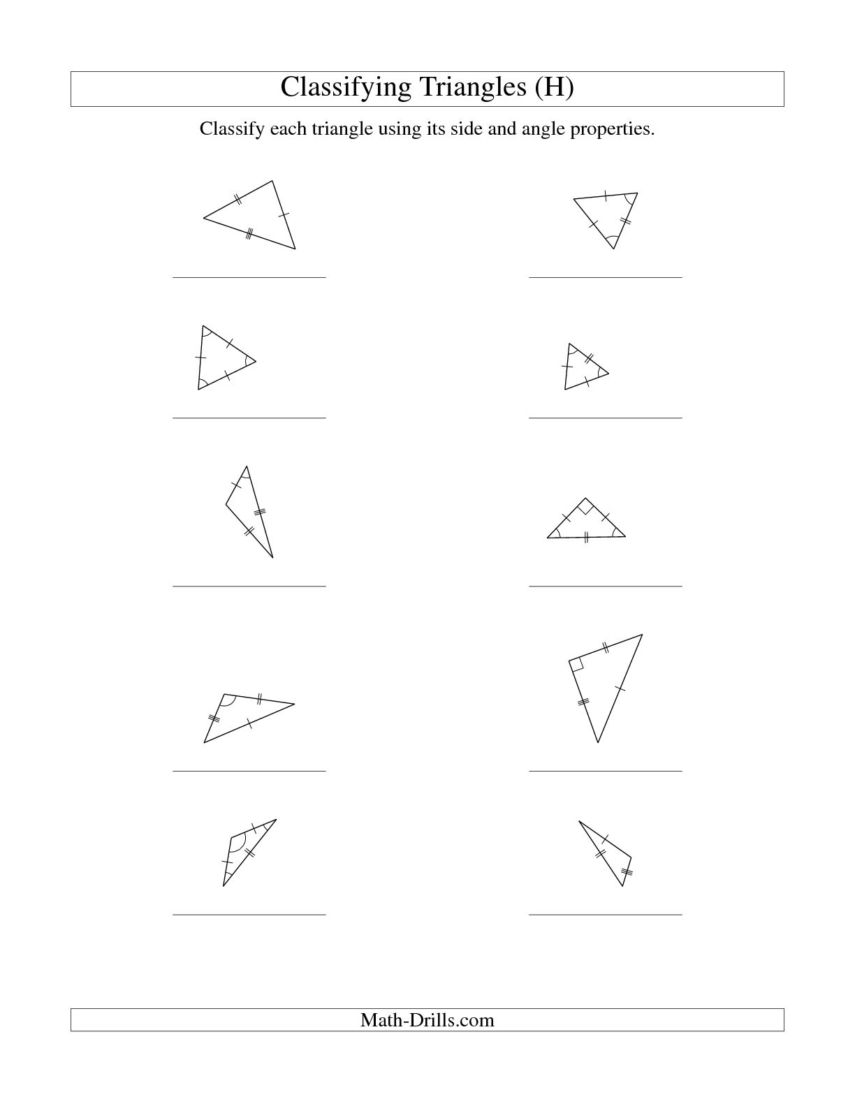 Classifying Triangles by Angles Worksheet