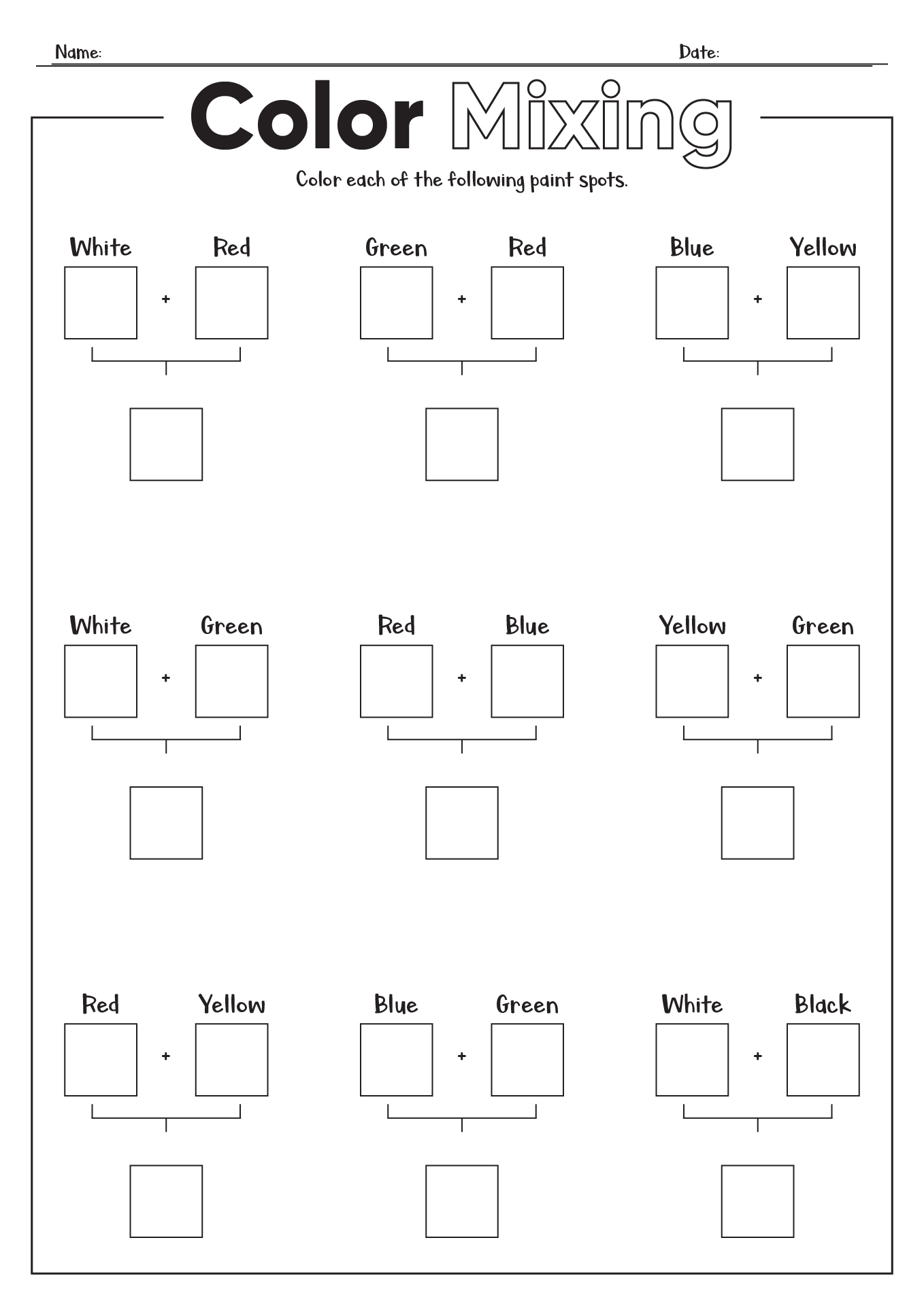 Color-Mixing Worksheet Printable