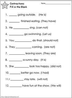 Contraction Worksheets 1st Grade