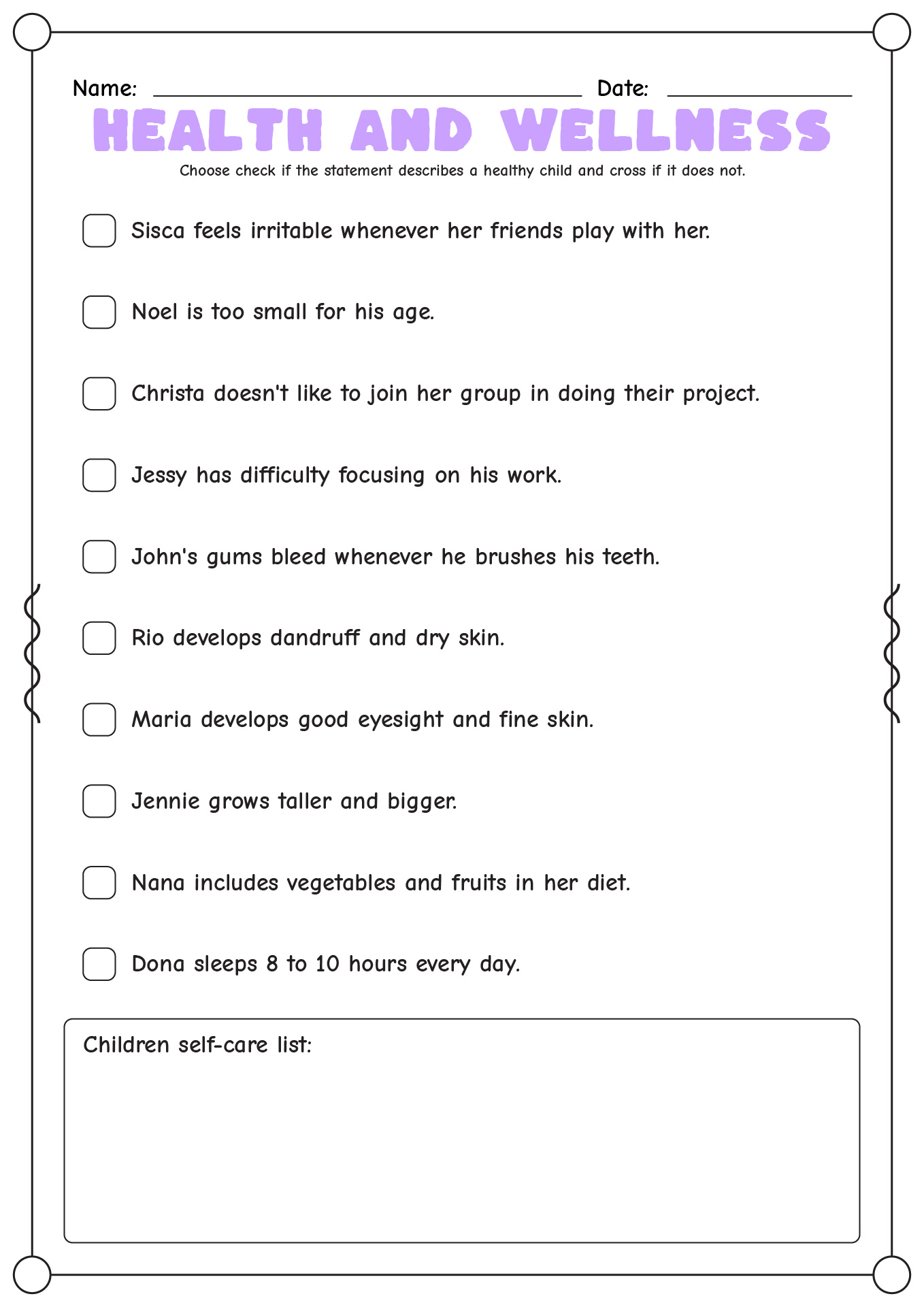 Dimensions Of Wellness Worksheet