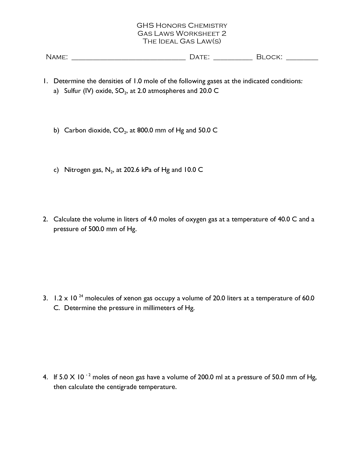 11 Chemistry Gas Laws Worksheet Worksheeto