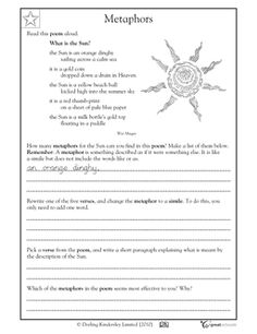 Language Arts Worksheets 5th Grade Metaphors