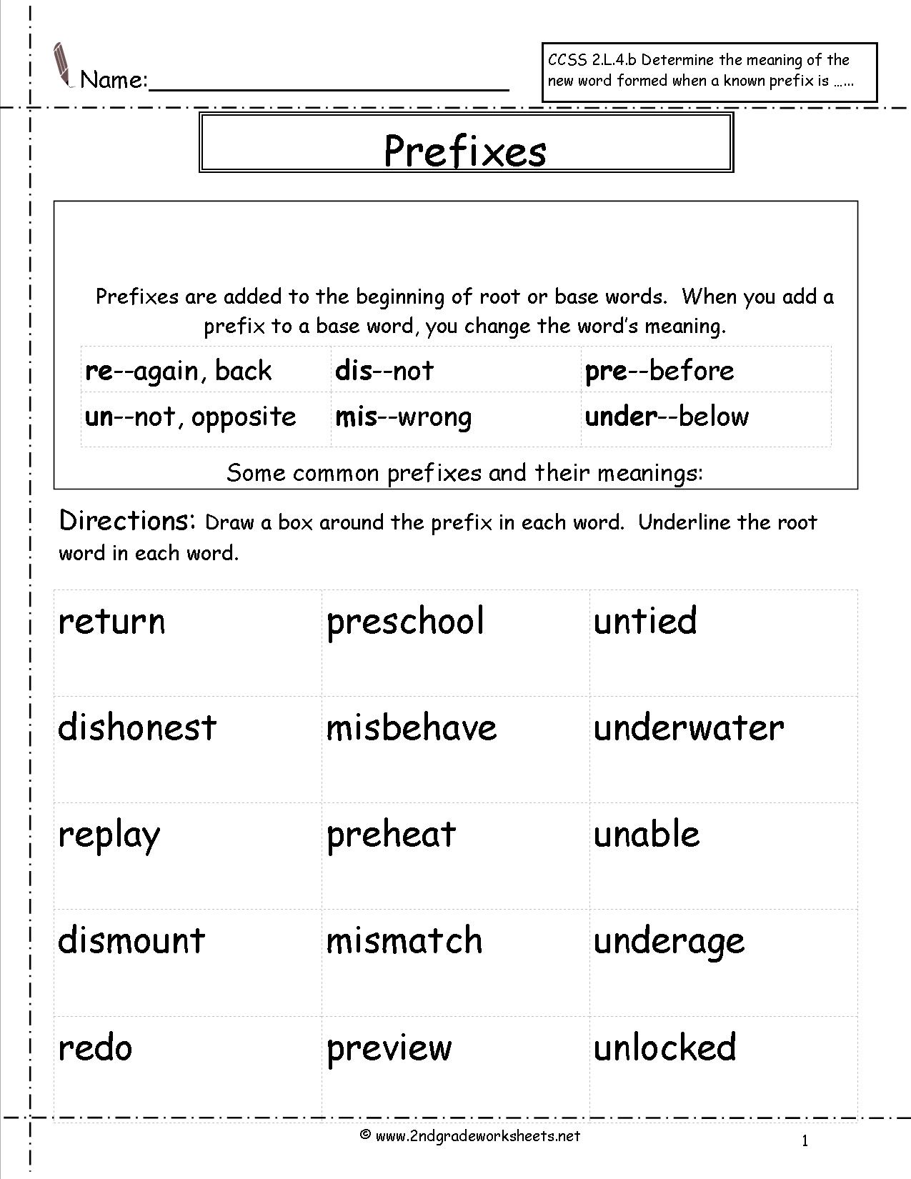 Prefix Suffix Worksheets 2nd Grade