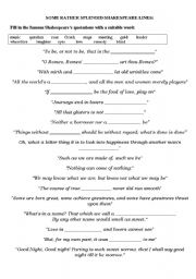 William Shakespeare Worksheet