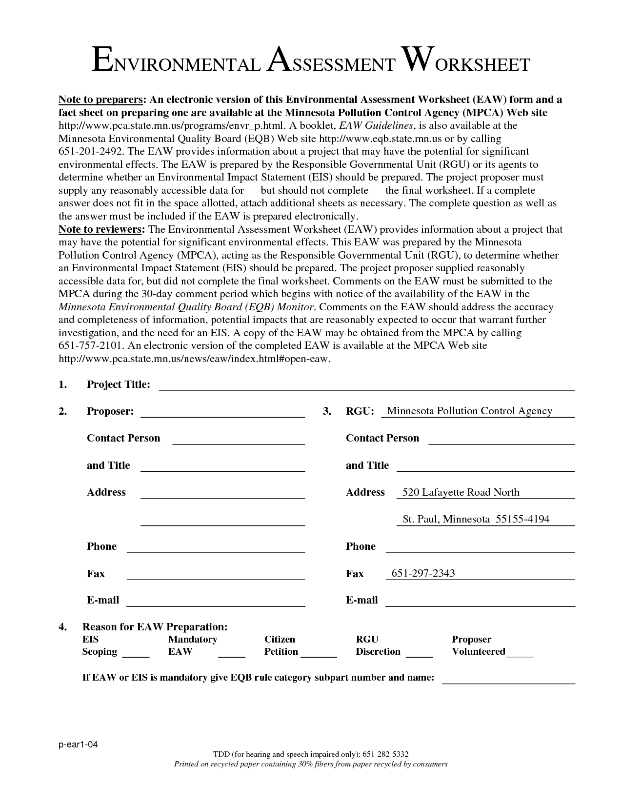 Environmental Assessment Worksheet