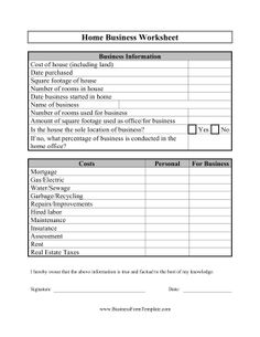 Home Business Tax Deductions Worksheet