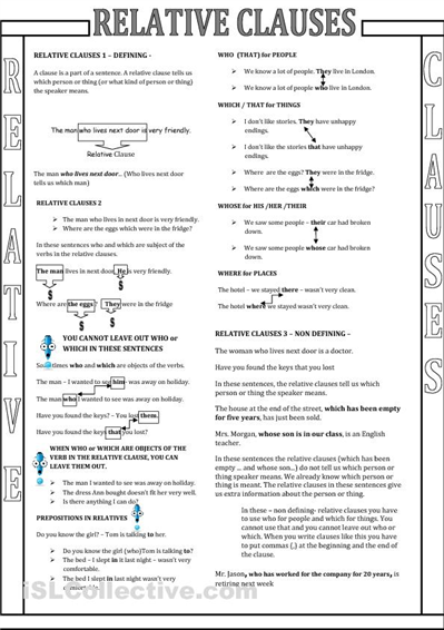 Relative Pronouns Worksheet Printable