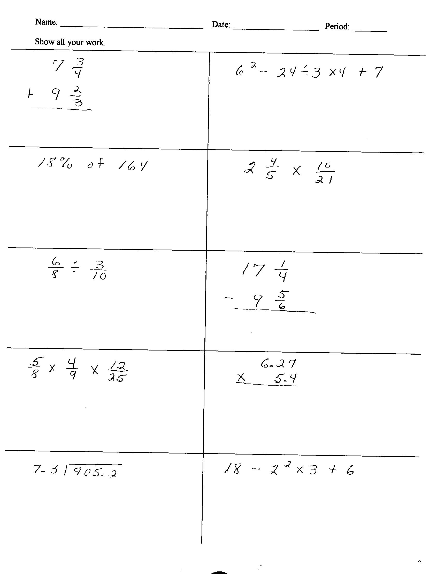 6th Grade Math Homework