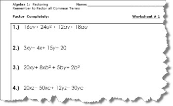 Algebra 1 Factoring Worksheets