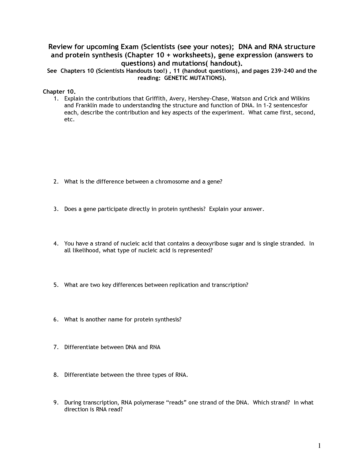 DNA RNA Protein Synthesis Worksheet Answers