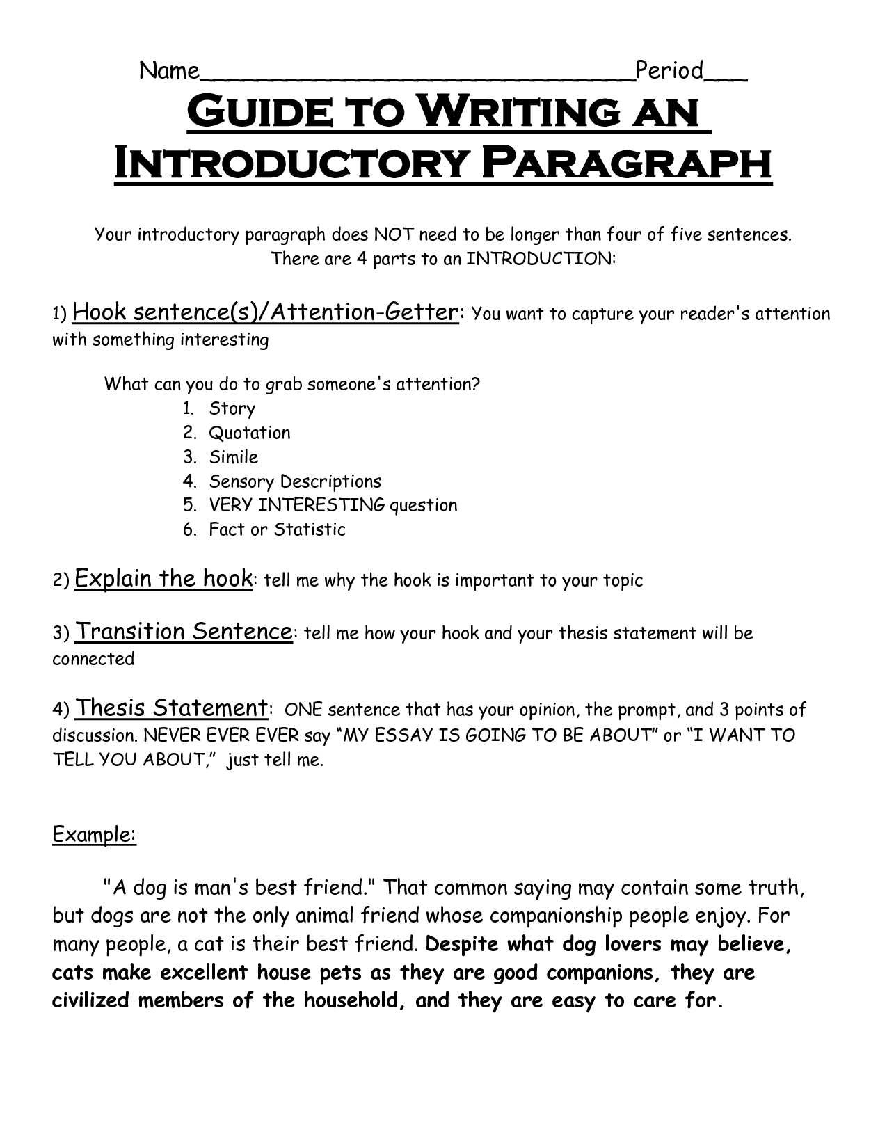 introduction essay worksheet