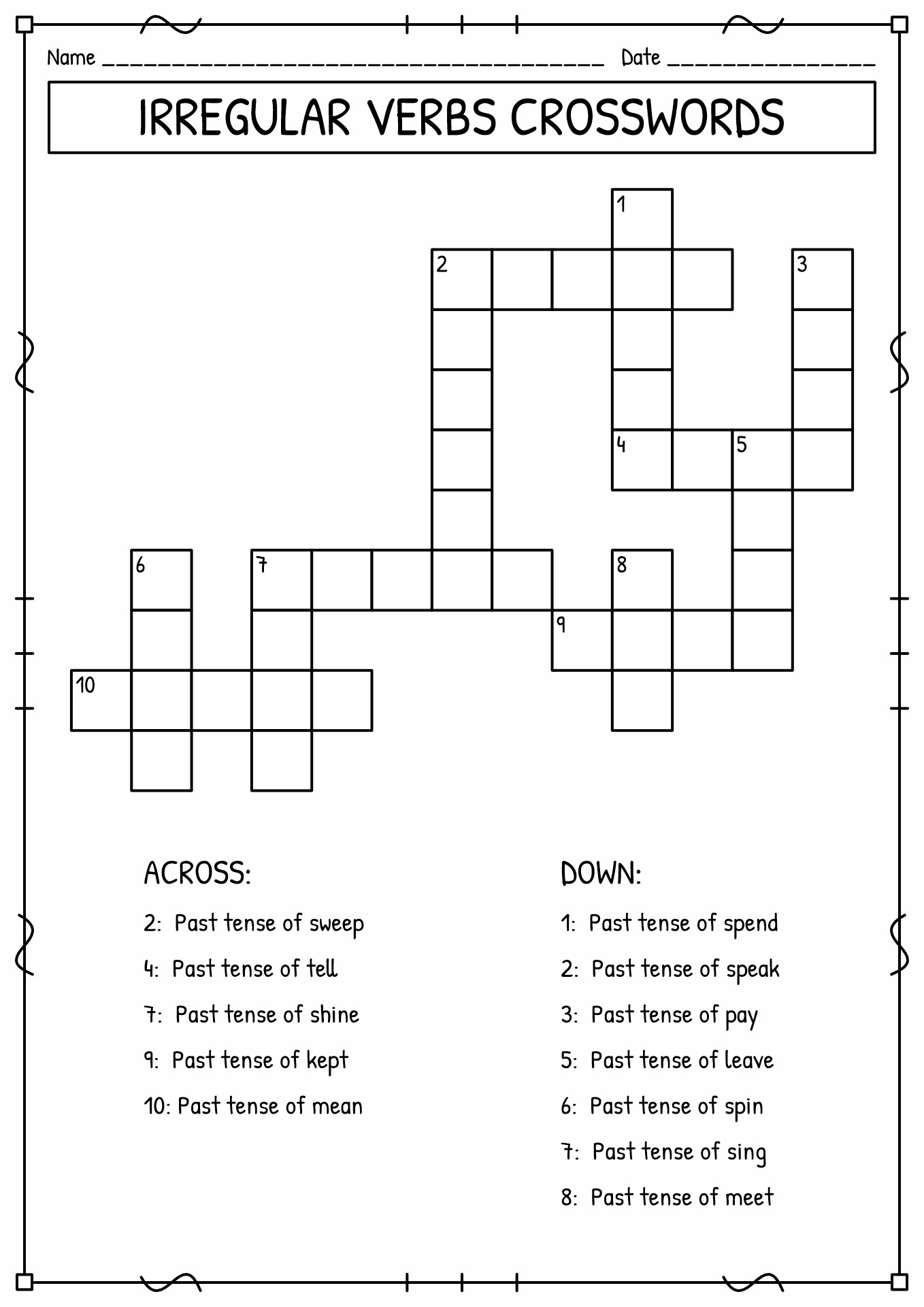 Irregular Verb Crossword Puzzle