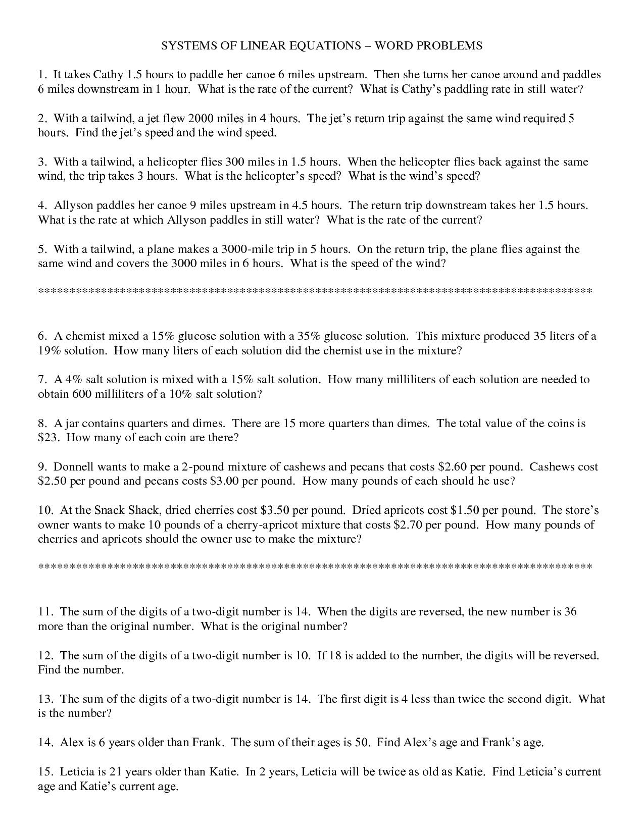 17 Linear Function Word Problems Worksheet Worksheeto