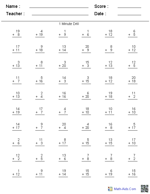 Math Addition Worksheets Grade 1