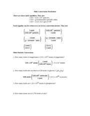 Mole Conversion Worksheet with Answers