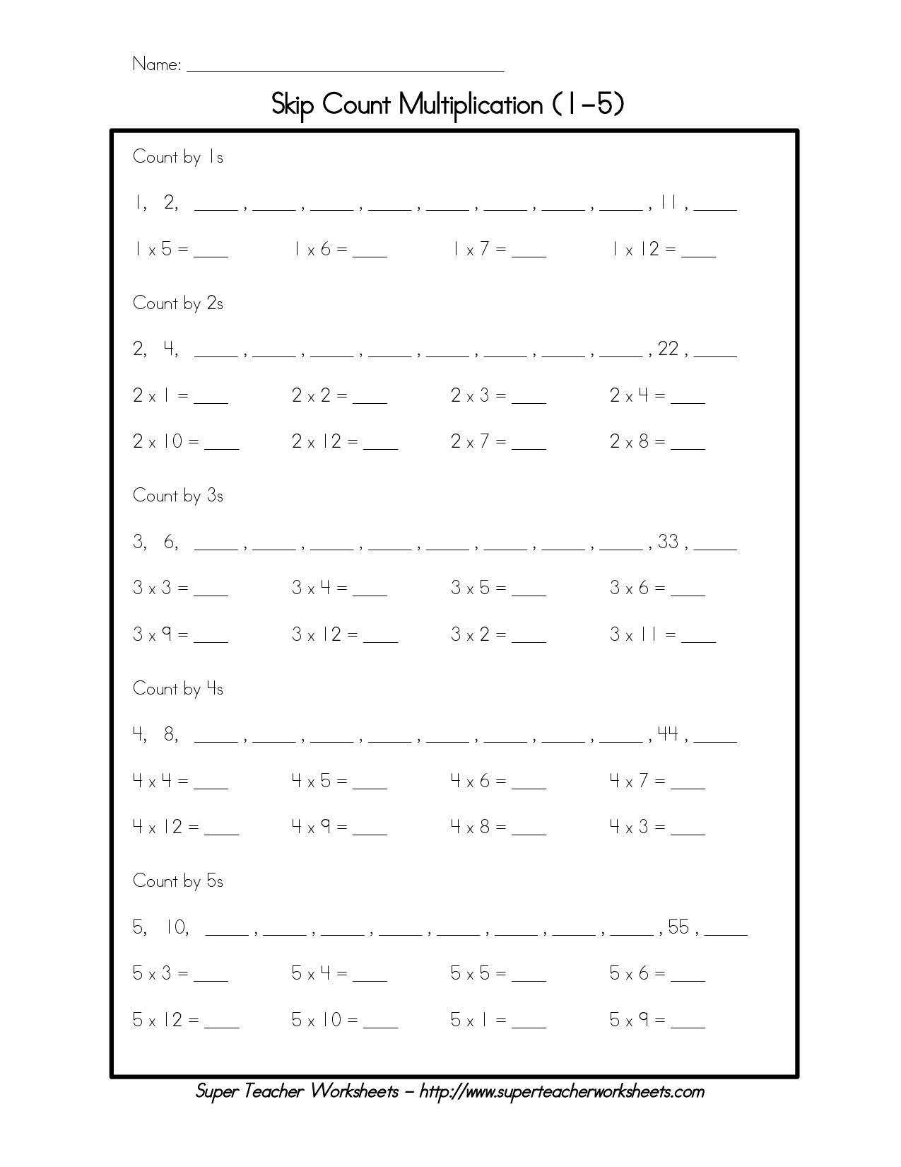 Multiplication Worksheets 3s and 4S