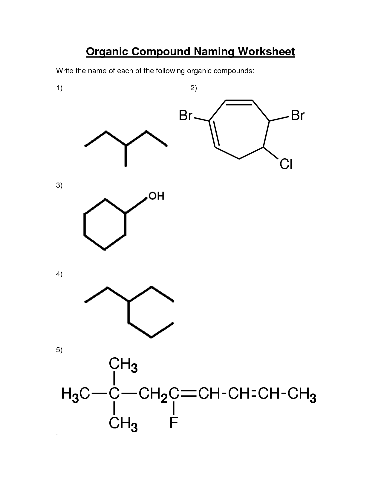 Naming Of Organic Compounds Worksheet