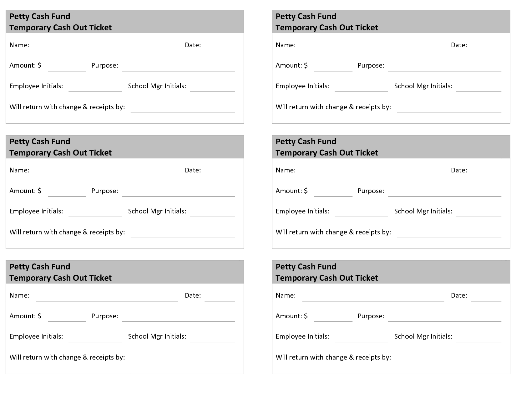 Petty Cash Balance Sheet