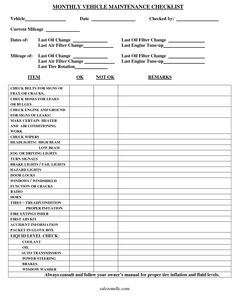 Vehicle Maintenance Checklist Template