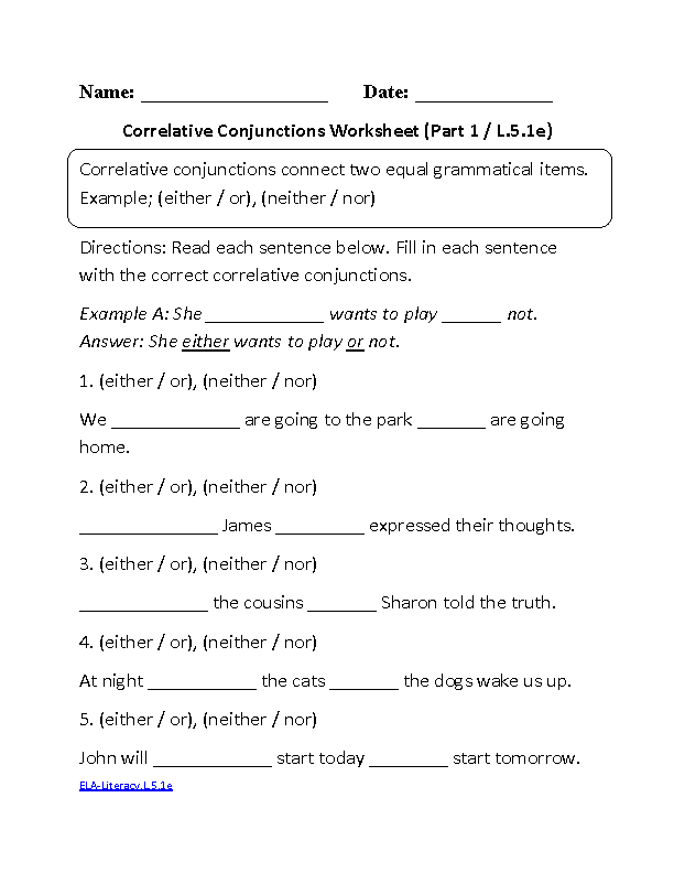 5th Grade English Worksheets